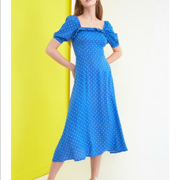 Blue Polka Dot Midi Dress - Picture 1 of 6